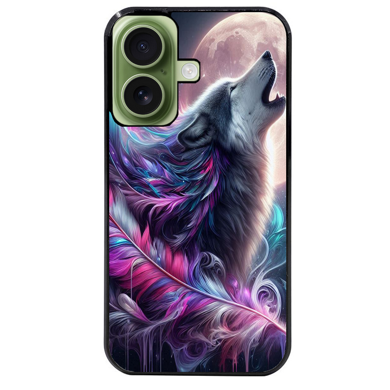 Coque noire taperso pour Iphone 17 17E AIR MAX PRO avec motif loup et plume protection antichoc personnalisée