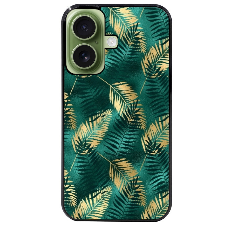 Coque noire taperso pour Iphone 16 16E PLUS MAX PRO avec motif palmier vert protection antichoc personnalisée
