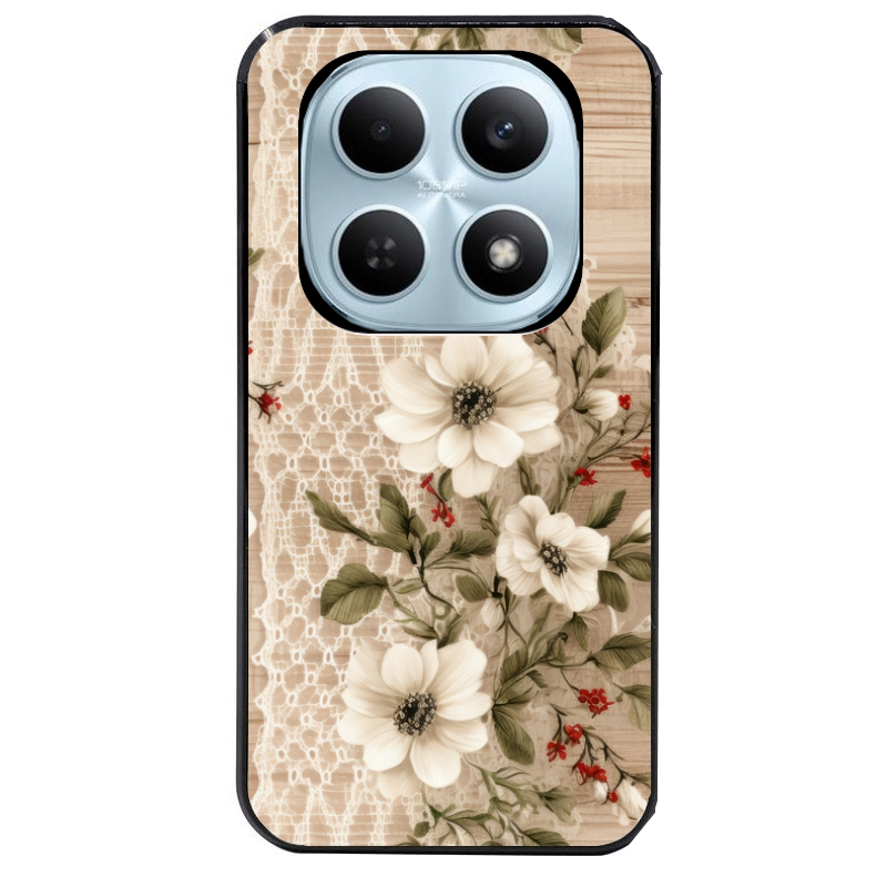 Coque noire taperso pour POCO M8 5G et PRO 5G avec motif bois et dentelle 2 protection antichoc personnalisée