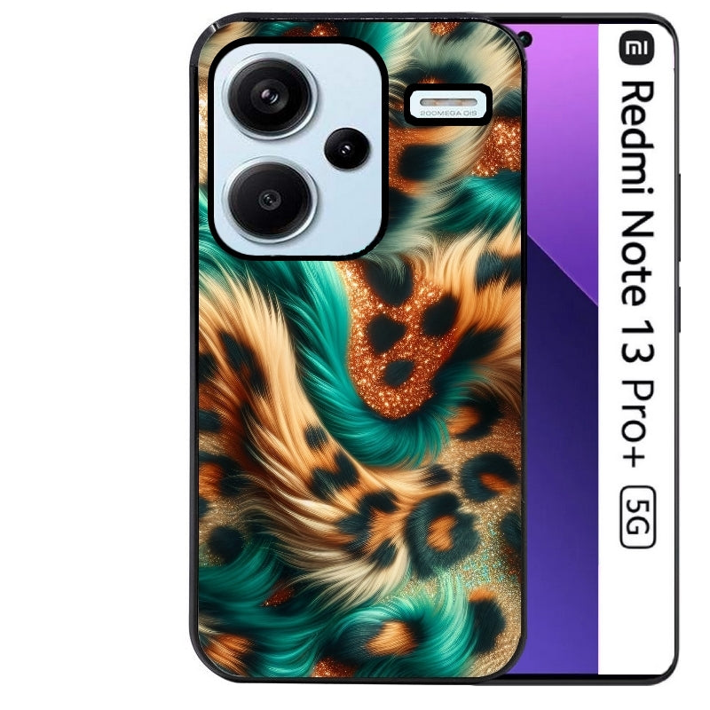 Coque noire taperso pour Redmi Note 13 PRO PLUS 5G avec motif effet fourrure leopard 3 protection antichoc personnalisée