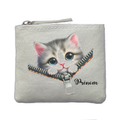 Porte monnaie personnalisé chat zip ivoire en feutrine en feutrine ivoire
