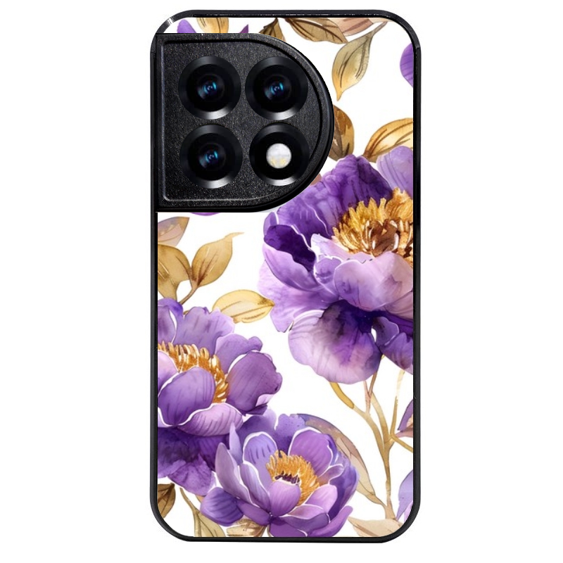 Coque noire taperso pour OnePlus 11 et 12 avec motif fleur pivoine protection antichoc personnalisée
