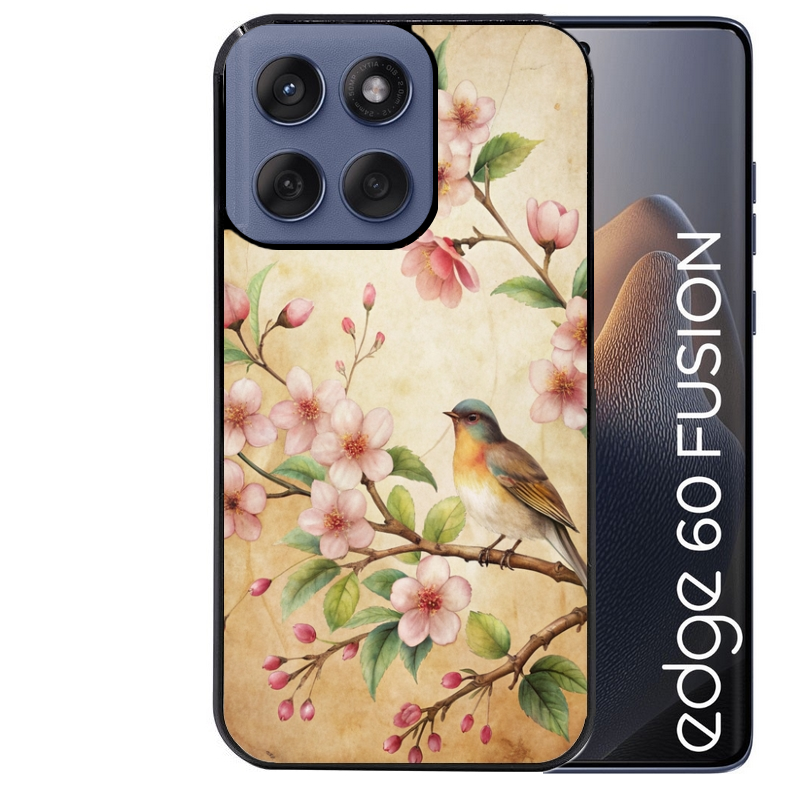 Coque noire taperso pour Moto Edge 60 et Neo Fusion Pro avec motif fleur et colibri protection antichoc personnalisée