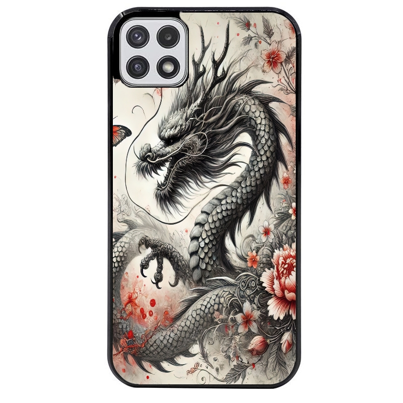 Coque noire taperso pour galaxy A22 A32 A52 A52S 4G 5G  avec motif dragon japan protection antichoc personnalisée