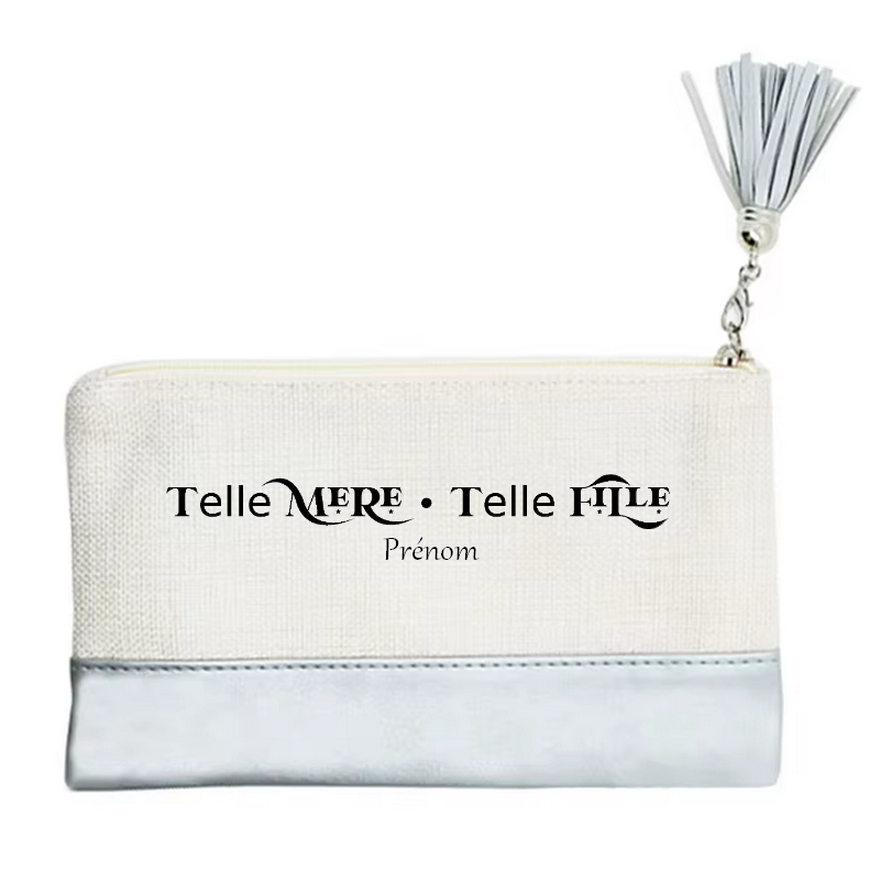 Pochette personnalisée motif maman fille en toile et simili cuir personnalisée