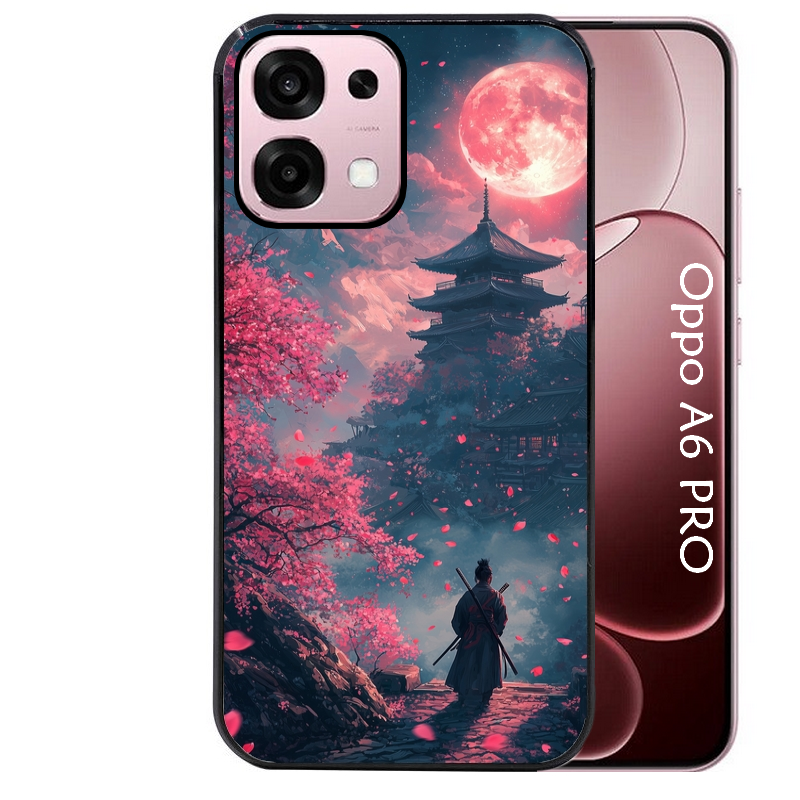 Coque noire taperso pour OPPO A6 PRO 4G et 5G avec motif samourai cerisier protection antichoc personnalisée