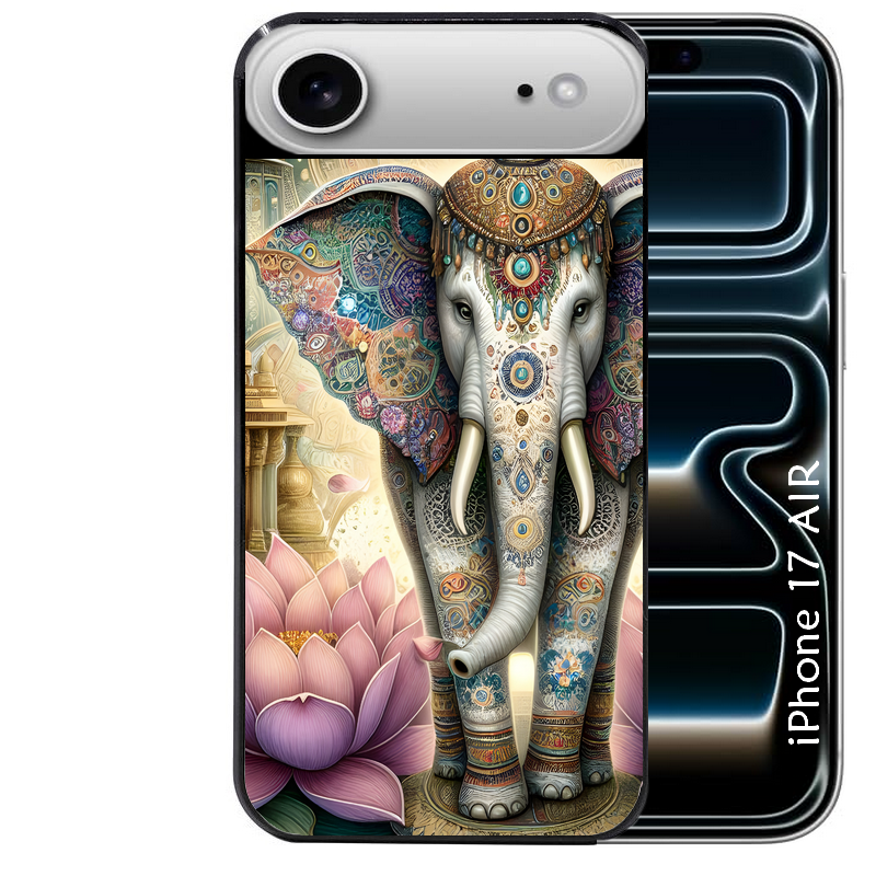 Coque noire taperso pour Iphone 17 17E AIR MAX PRO avec motif elephant et lotus protection antichoc personnalisée