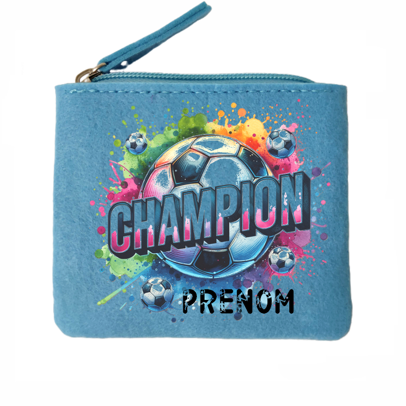 Porte monnaie personnalisé football champion en feutrine en feutrine