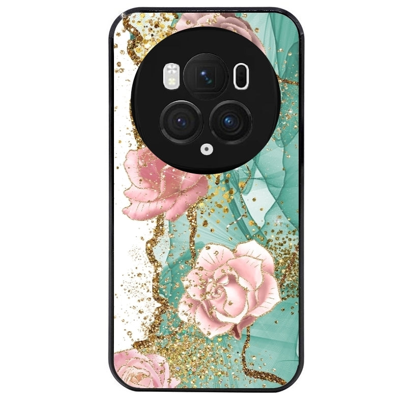 Coque noire taperso pour Magic 5 6 LITE et PRO avec motif marbre fleur turquoise protection antichoc personnalisée