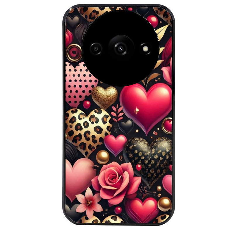Coque noire taperso pour Redmi A3 avec motif coeur et leopard protection antichoc personnalisée