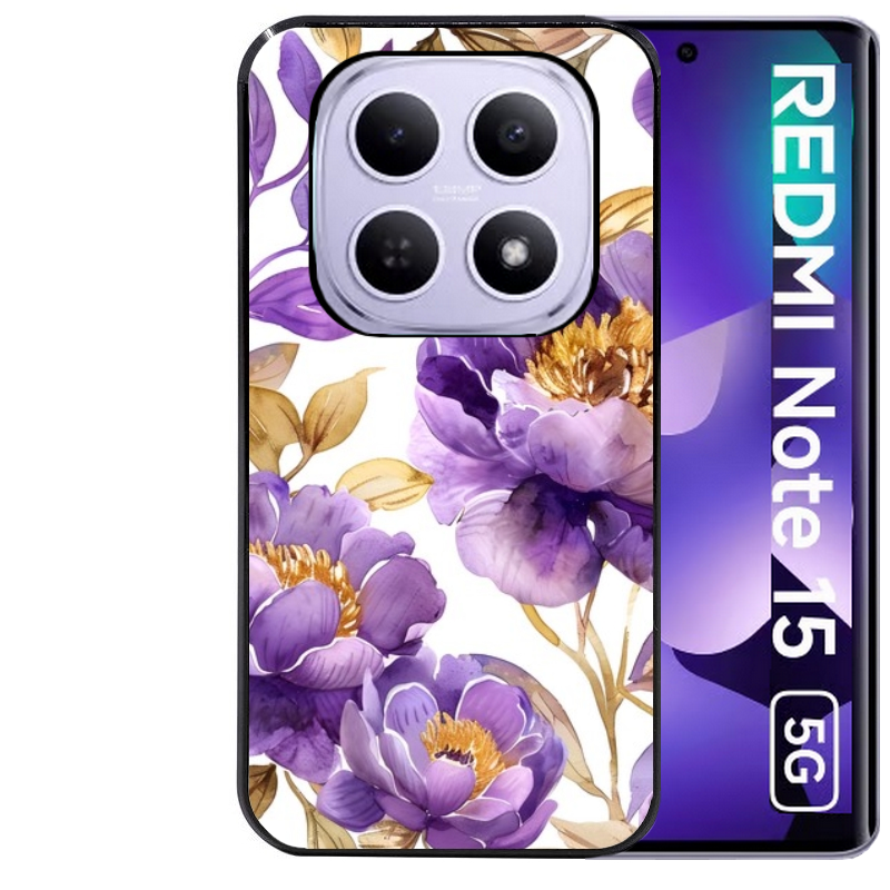 Coque noire taperso pour Redmi Note 15 et PRO PLUS 4G 5G avec motif fleur pivoine protection antichoc personnalisée