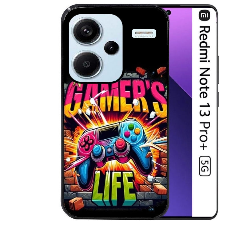 Coque noire taperso pour Redmi Note 13 PRO PLUS 5G avec motif gamer life protection antichoc personnalisée