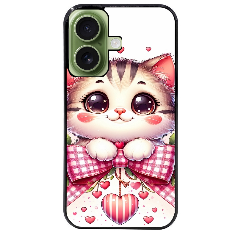 Coque noire taperso pour Iphone 17 17E AIR MAX PRO avec motif chat noeud et coeur protection antichoc personnalisée