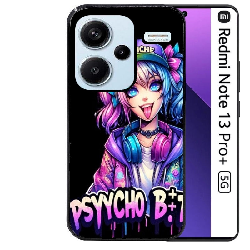 Coque noire taperso pour Redmi Note 13 PRO PLUS 5G avec motif anime manga et psycho protection antichoc personnalisée