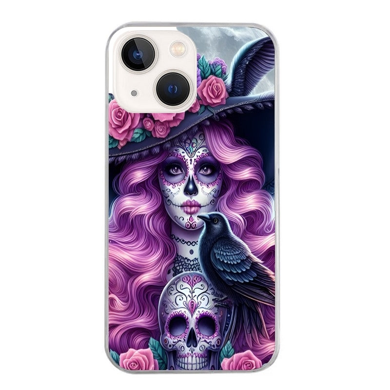Coque taperso pour Iphone 12 et PRO MINI PRO MAX avec motif tete de mort calavera et corbeau protection antichoc personnalisée