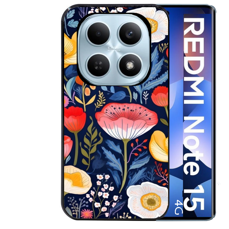 Coque noire taperso pour Redmi Note 15 et PRO PLUS 4G 5G avec motif fleur coquelicot protection antichoc personnalisée