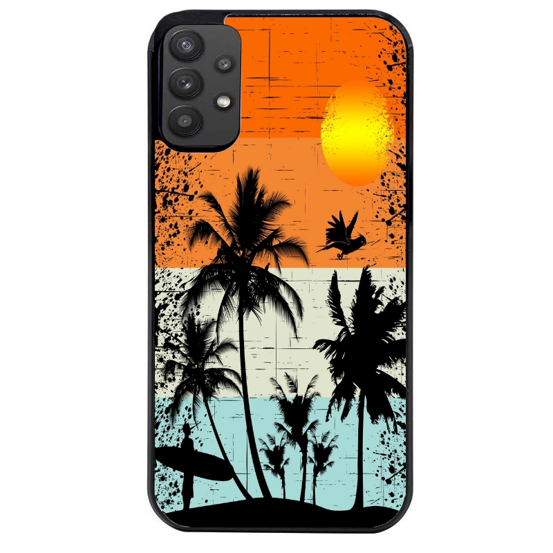 Coque noire taperso pour galaxy A22 A32 A52 A52S 4G 5G  avec motif hawai sun protection antichoc personnalisée