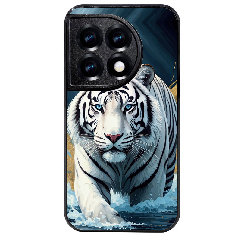 Coque noire taperso pour OnePlus 11 et 12 avec motif tigre polaire protection antichoc personnalisée