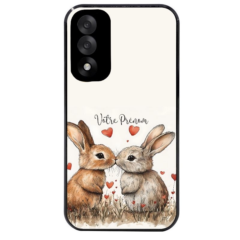 Coque noire taperso pour OnePlus Nord 5 avec motif lapin coeur avec prenom protection antichoc personnalisée