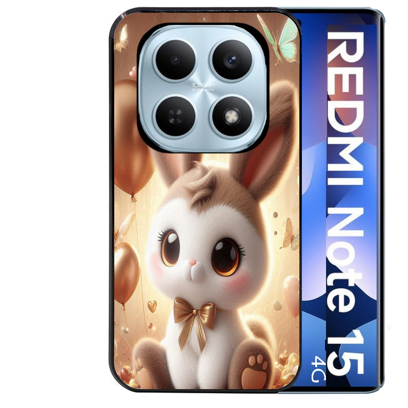 Coque noire taperso pour Redmi Note 15 et PRO PLUS 4G 5G avec motif lapin ballon protection antichoc personnalisée