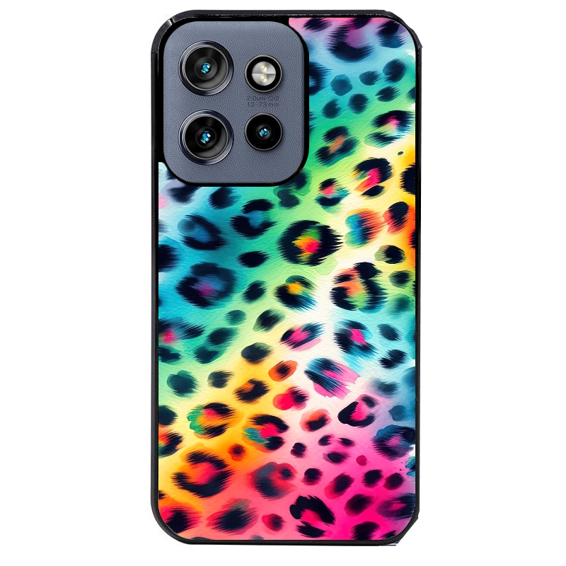 Coque noire taperso pour Moto Edge 60 et Neo Fusion Pro avec motif leopard arc protection antichoc personnalisée