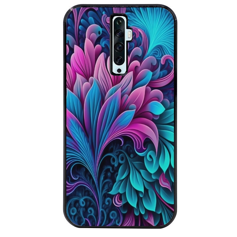 Coque noire taperso pour OPPO Reno 2 et 2Z avec motif tropical violet et des fleurs protection antichoc personnalisée