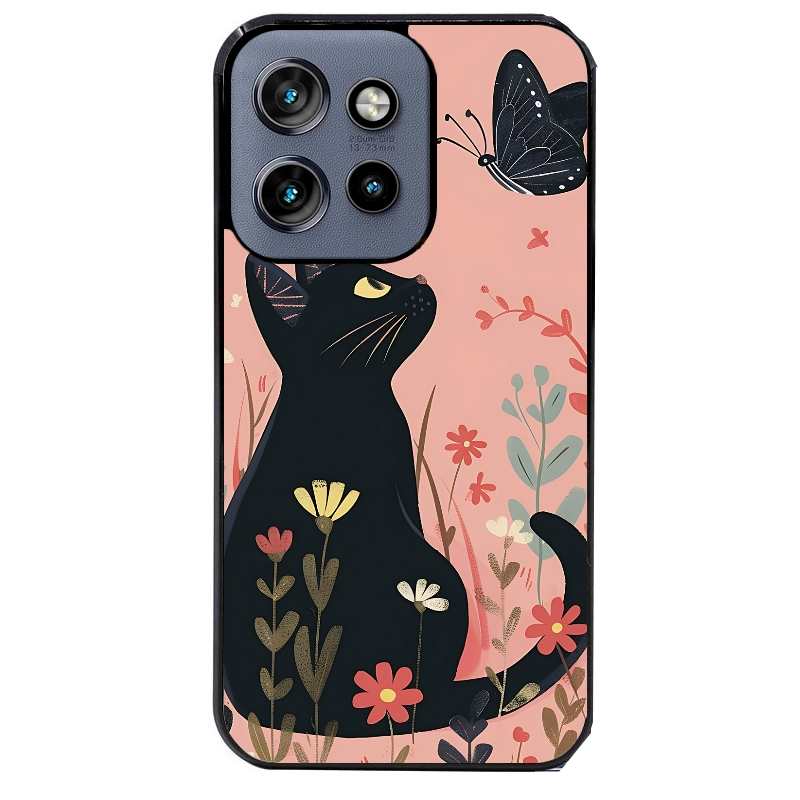 Coque noire taperso pour Moto Edge 60 et Neo Fusion Pro avec motif chat papillon 2 protection antichoc personnalisée