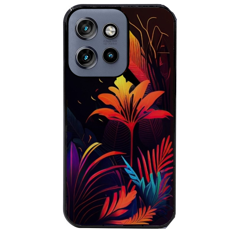 Coque noire taperso pour Moto Edge 60 et Neo Fusion Pro avec motif tropical jaune protection antichoc personnalisée