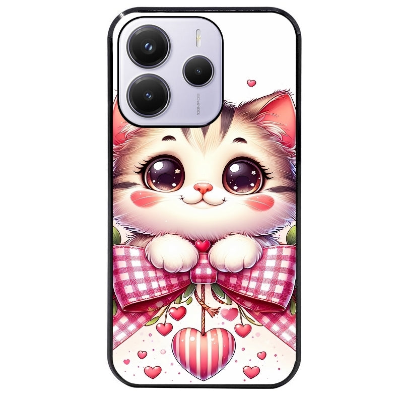 Coque noire taperso pour Redmi Note 14 et PRO PLUS 4G 5G avec motif chat noeud et coeur protection antichoc personnalisée