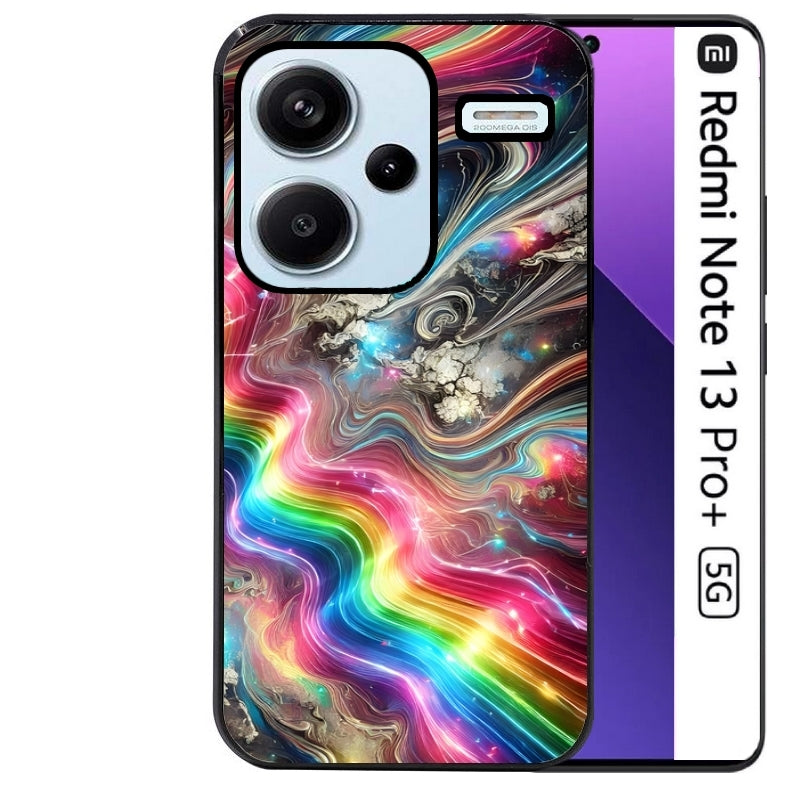Coque noire taperso pour Redmi Note 13 PRO PLUS 5G avec motif marbre arc en ciel protection antichoc personnalisée