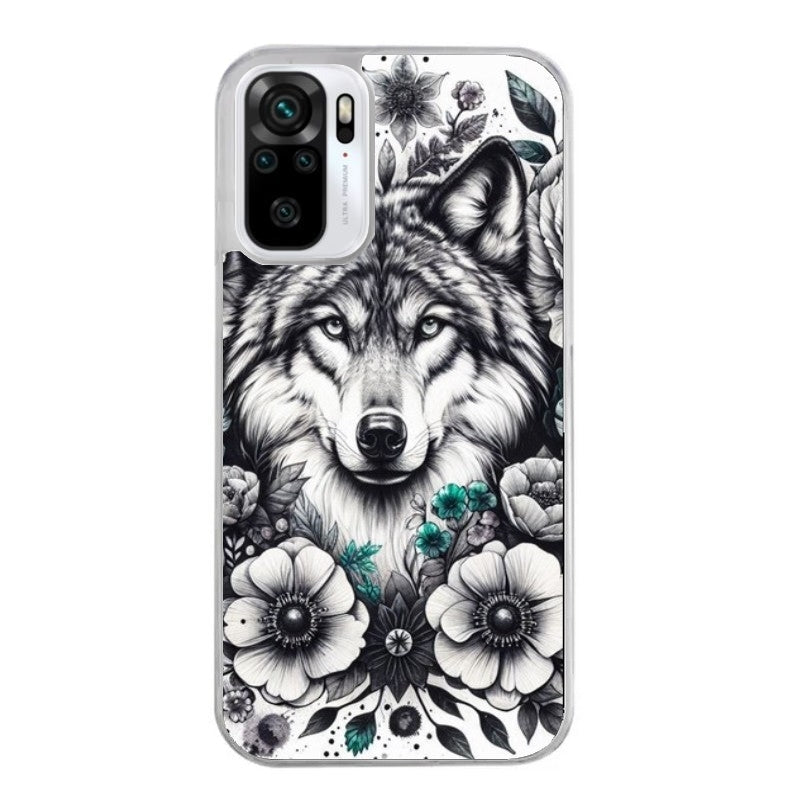 Coque taperso pour Redmi Note 10 4G 5G PRO 10S avec motif loup et fleur protection antichoc personnalisée