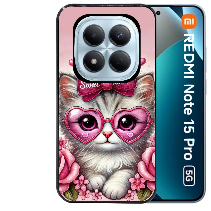 Coque noire taperso pour Redmi Note 15 et PRO PLUS 4G 5G avec motif chat lunettes protection antichoc personnalisée