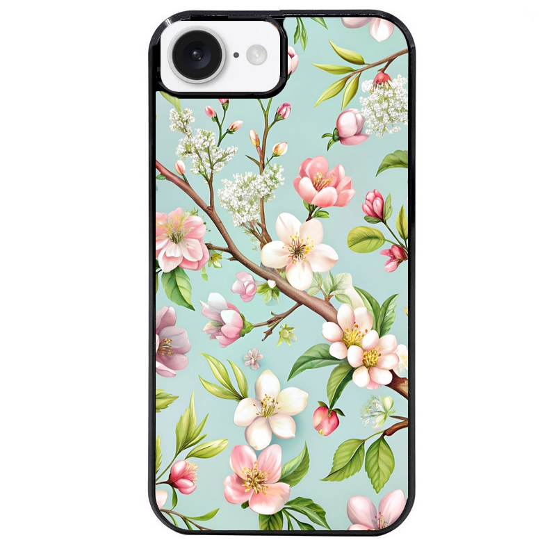 Coque noire taperso pour Iphone 16 16E PLUS MAX PRO avec motif fleur de printemps protection antichoc personnalisée