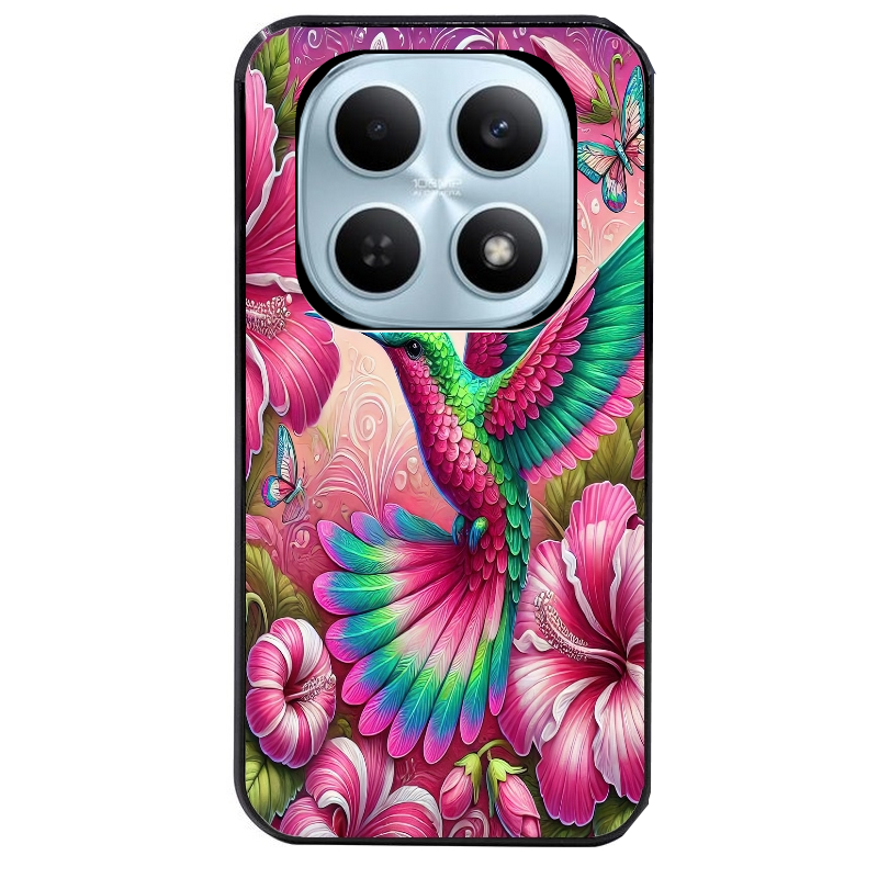 Coque noire taperso pour POCO M8 5G et PRO 5G avec motif colibri et fleurs protection antichoc personnalisée