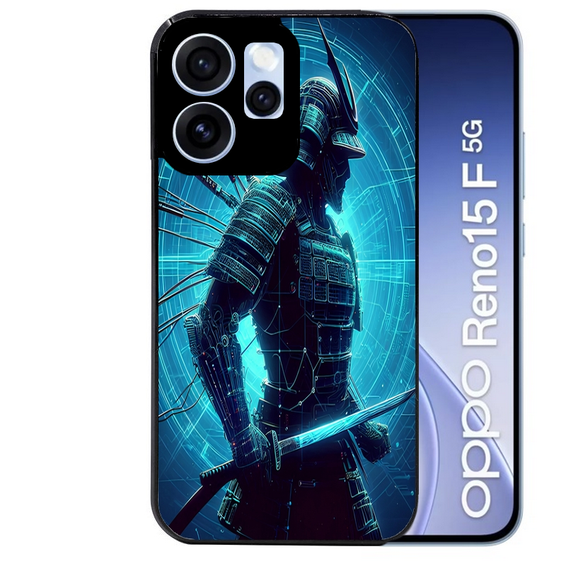 Coque noire taperso pour OPPO Reno 15 et F FS 5G avec motif samourai bleu protection antichoc personnalisée