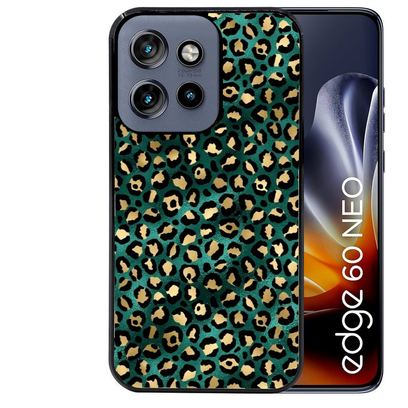 Coque noire taperso pour Moto Edge 60 et Neo Fusion Pro avec motif leopard vert protection antichoc personnalisée