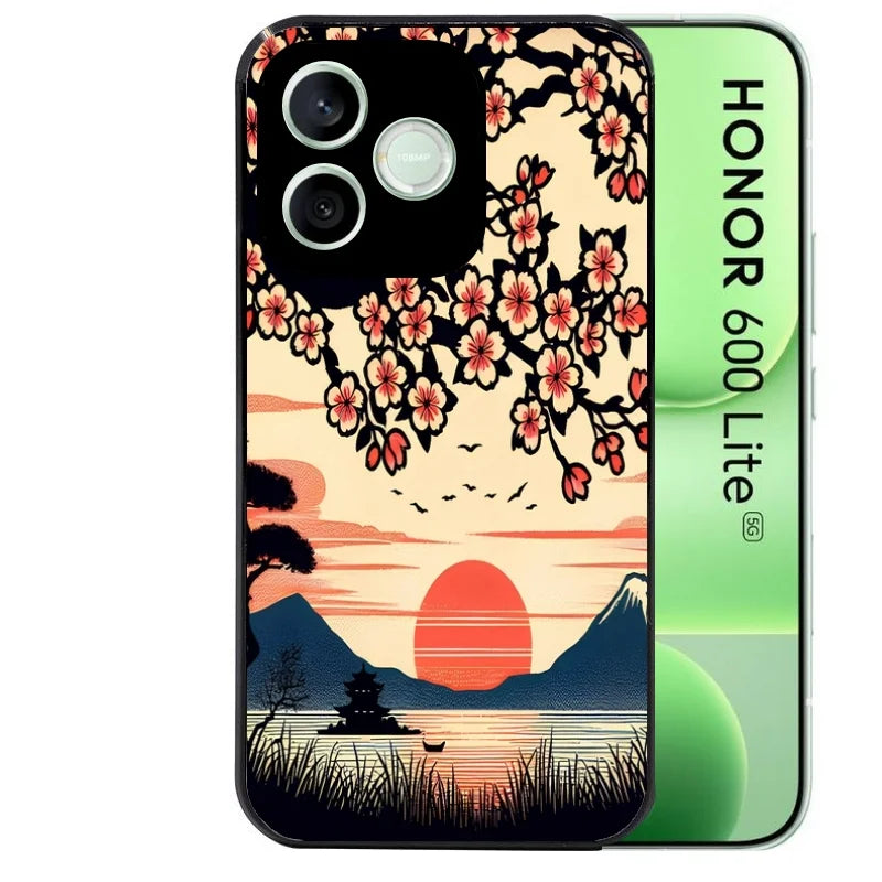 Coque noire pour Honor 600 LITE avec motif japan cerisier protection antichoc personnalisée