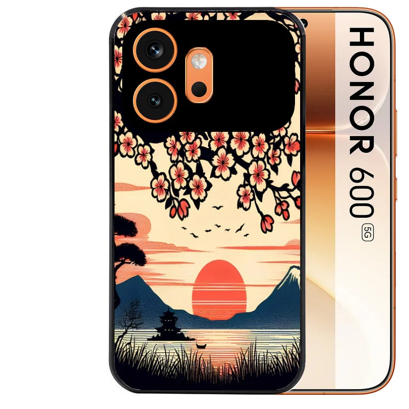 Coque noire taperso pour Honor 600 et 600 PRO avec motif japan cerisier protection antichoc personnalisée