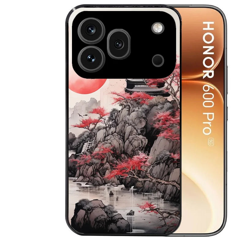 Coque noire taperso pour Honor 600 et 600 PRO avec motif japan et temple protection antichoc personnalisée