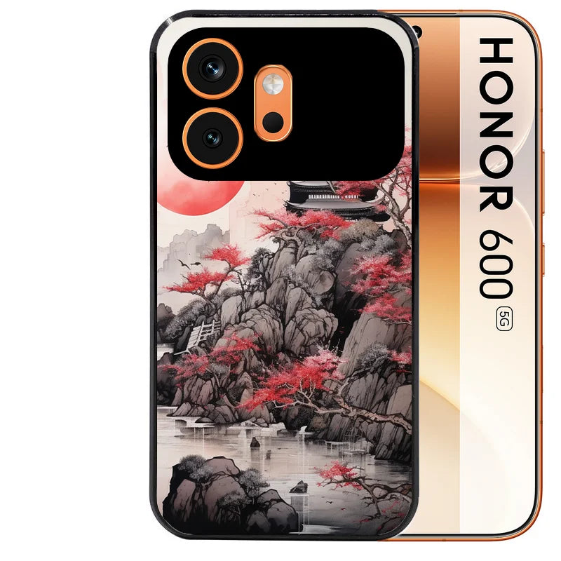 Coque noire taperso pour Honor 600 et 600 PRO avec motif japan et temple protection antichoc personnalisée