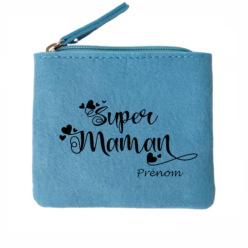 Porte monnaie personnalisé super maman en feutrine en feutrine