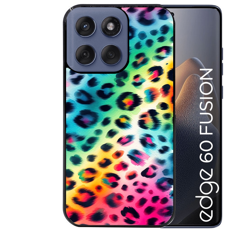 Coque noire taperso pour Moto Edge 60 et Neo Fusion Pro avec motif leopard arc protection antichoc personnalisée