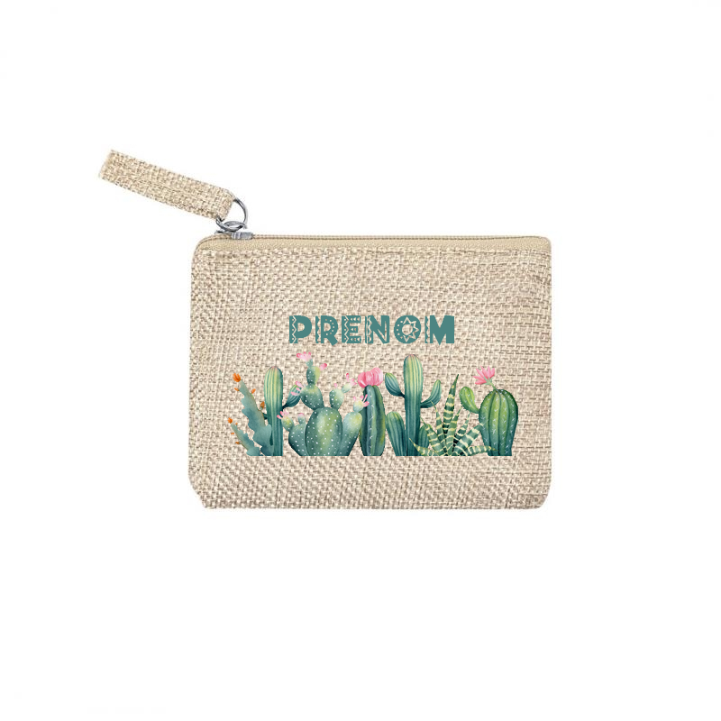 Pochette personnalisée motif cactus succulent en toile et simili cuir personnalisée