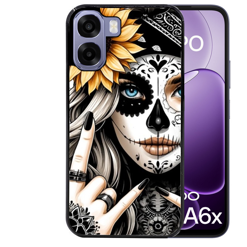 Coque noire taperso pour OPPO A6 A6X 4G et 5G avec motif tete de mort tatoo protection antichoc personnalisée