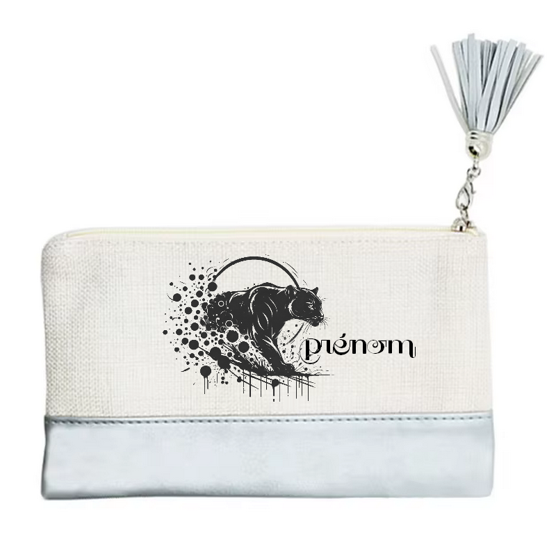 Pochette personnalisée motif panthere black en toile et simili cuir personnalisée