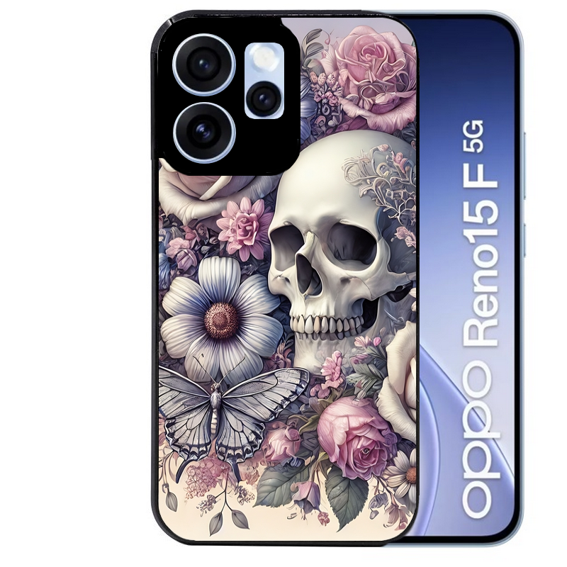 Coque noire taperso pour OPPO Reno 15 et F FS 5G avec motif tete de mort pastel protection antichoc personnalisée