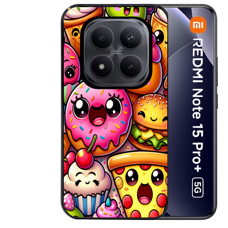 Coque noire taperso pour Redmi Note 15 et PRO PLUS 4G 5G avec motif anime donut kawaii protection antichoc personnalisée