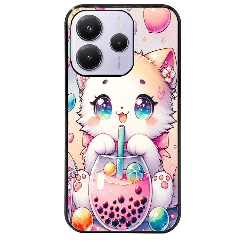 Coque noire taperso pour Redmi Note 14 et PRO PLUS 4G 5G avec motif chat bubble style manga protection antichoc personnalisée