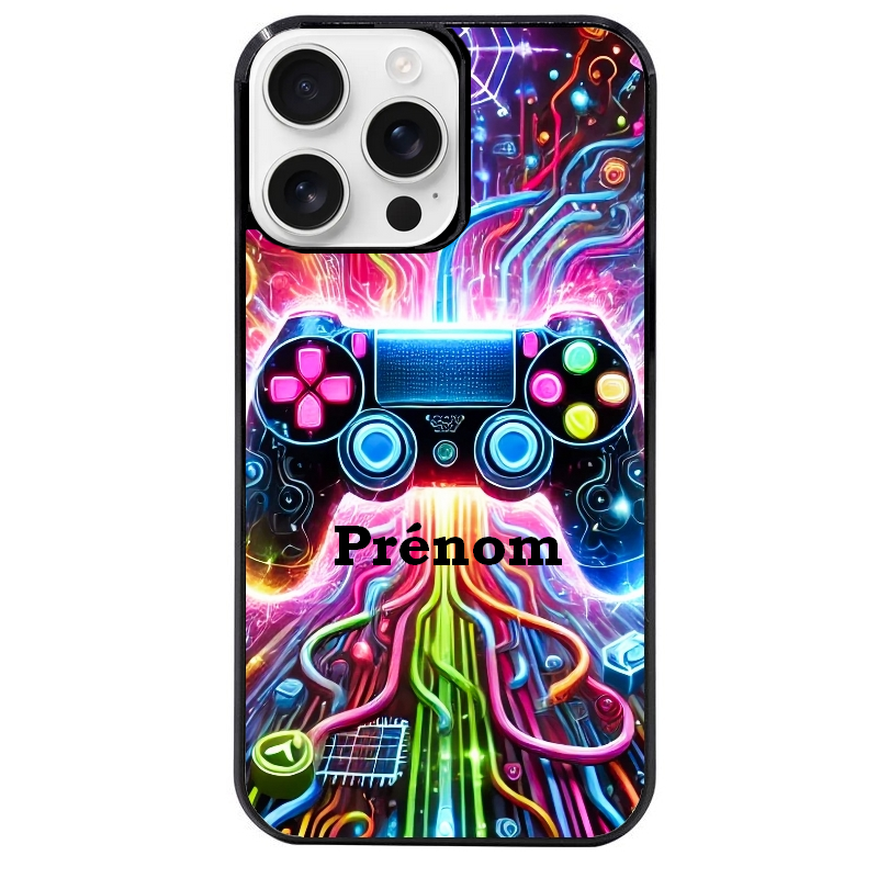 Coque noire taperso pour Iphone 16 16E PLUS MAX PRO avec motif gamer electro personnalisee protection antichoc personnalisée