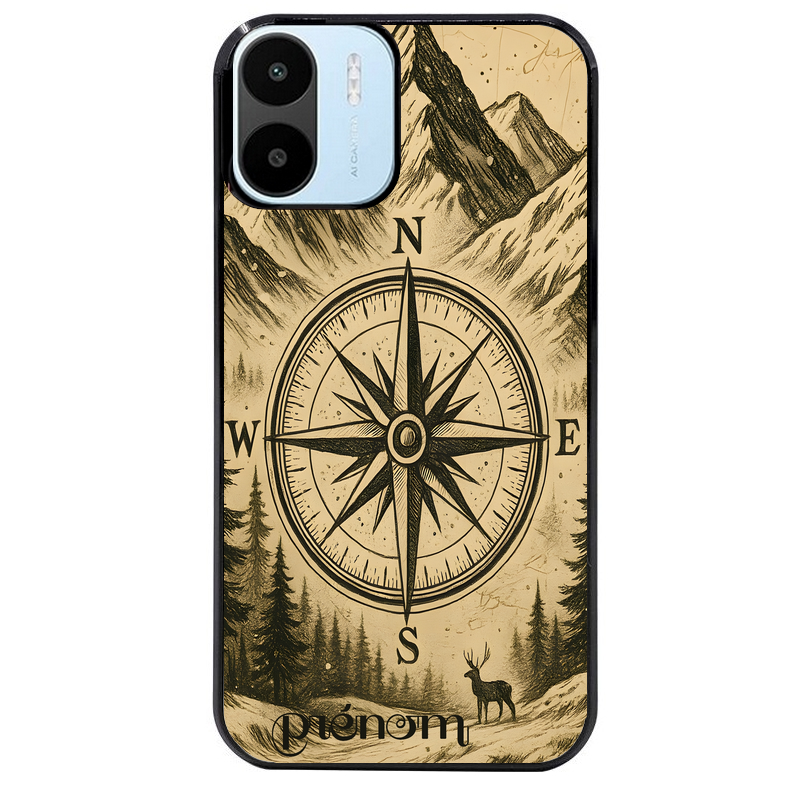 Coque noire taperso pour Redmi A1 et A2 avec motif voyage et boussole protection antichoc personnalisée